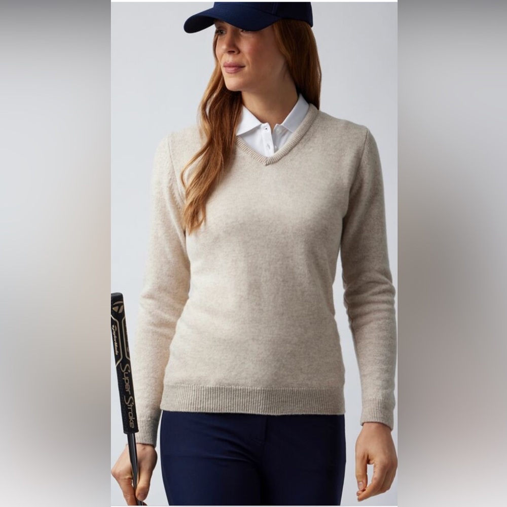 Glenmuir Ladies 💯% Lambswool V-neck Sweater Made in Scotland Size XL in Peach